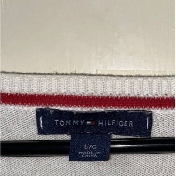 TOMMY HILFIGER WOMENS LIGHT SWEATER PULLOVER V-NECK POLKA DOT OFF WHITE SIZE L - Picture 2 of 6